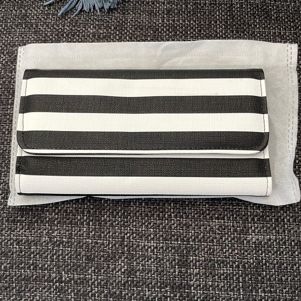 Black and white striped wallet.